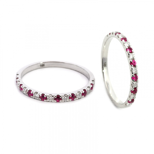 Burmese Ruby 0.16 Carat Stackable Ring Band In 14k White Gold With Diamonds