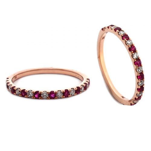 Burmese Ruby 0.22 Carat Stackable Ring Band In 14k Rose Gold With Diamonds