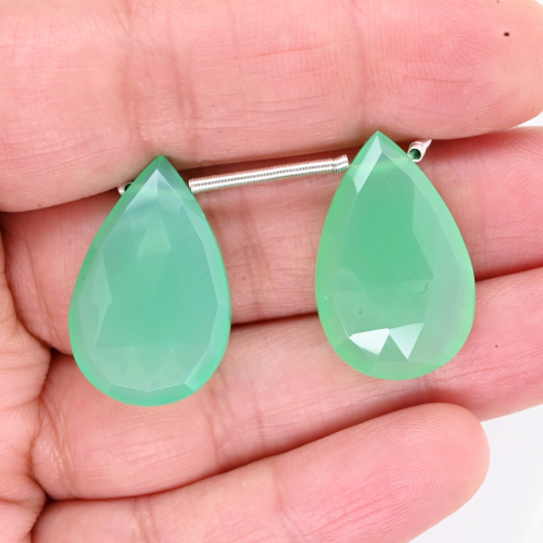 Chrysoprase Chalcedony Drops Almond Shape 25x16mm Drilled Bead Matching Pair