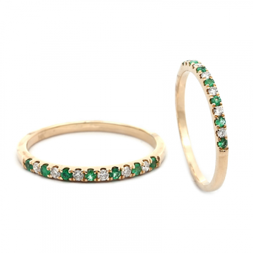 Colombian Emerald 0.07 Carat Stackable Wedding Ring Band In 14k Yellow Gold With Diamonds