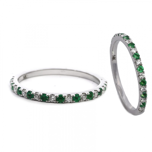 Colombian Emerald 0.17 Carat Stackable Ring Band In 14k White Gold With Diamonds