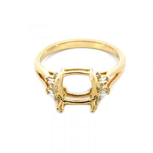 Cushion 8x8mm Ring Semi Mount in 14K Yellow Gold with Diamond Accents