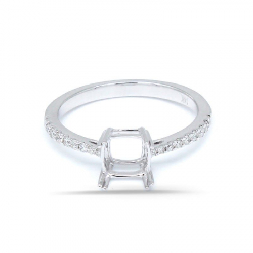 Cushion Shape 7x7mm Ring Semi Mount in 14K White Gold with Diamond Accents