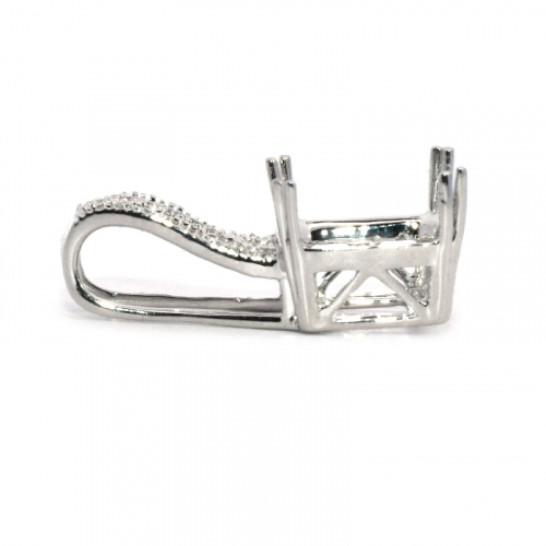 East West Emerald Cut 12x10mm Pendant Semi Mount in 14k White Gold with Diamond Accents