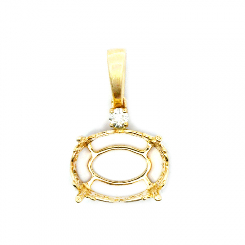 East-west Oval 14x10.5mm Pendant Semi Mount In 14k Yellow Gold With Diamond Accents