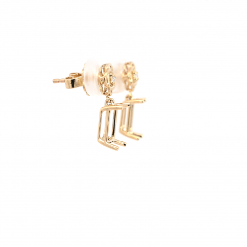 Emerald Cut 8x6mm Earring Semi Mount In 14k Yellow Gold With Diamond Accents