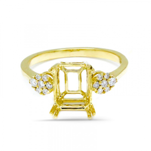 Emerald Cut 9x7mm Ring Semi Mount in 14K Yellow Gold with Diamond Accents