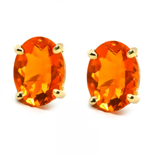 Fire Opal Oval 1.58 Carat Stud Earrings In 14k Yellow Gold