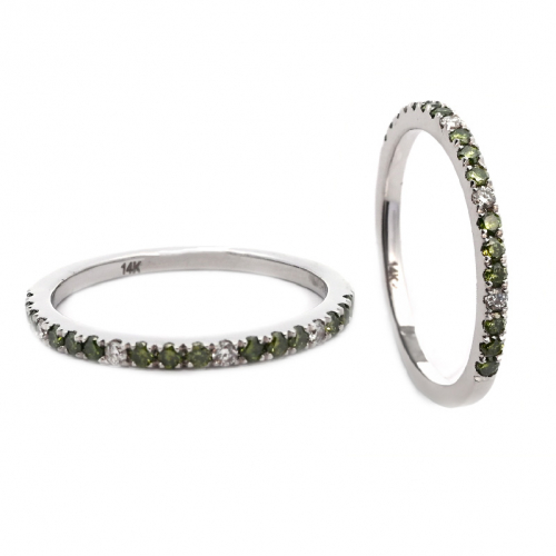 Green Diamonds 0.22 Carat Stackable Ring Band In 14k White Gold With White Diamonds