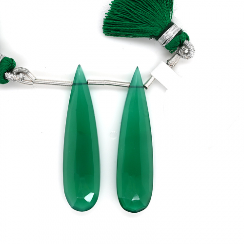 Green Onyx Drops Almond Shape 40x10mm Matching Pair Drilled Bead