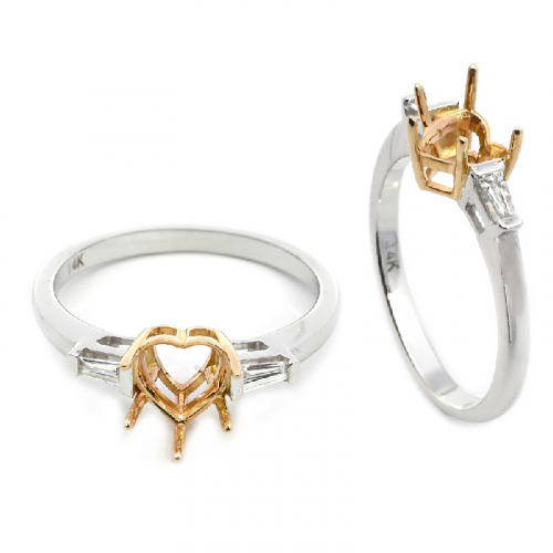 Heart Shape 6mm Ring Semi Mount In 14k Dual Tone (white/yellow) Gold With Diamond Accents