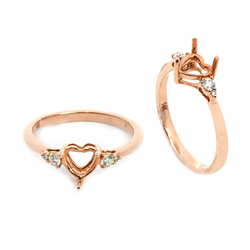 Herat Shape 7mm Ring Semi Mount In 14k Rose Gold With Diamond Accents