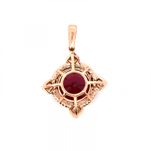 Madagascar Ruby Round 5.34 Carat Pendant In14k Rose Gold With Accent Diamonds