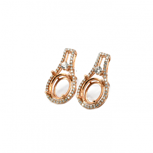 Oval 10x8mm Earring Semi Mount in 14K Rose Gold with Diamond Accents