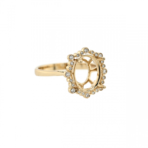 Oval 11x9mm Ring Semi Mount in 14K Yellow Gold With Accent Diamonds (RG0744)