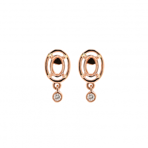 Oval 6x4mm Earring Semi Mount In 14k Rose Gold With Diamond Accents (er0071) Part Of Matching Set