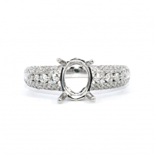 Oval 8x6 Mm Ring Semi Mount In 14k White Gold With Diamond Accents