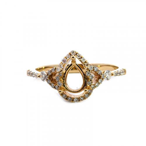 Pear Shape 6x4mm Ring Semi Mount in 14K Yellow Gold with Diamond Accents
