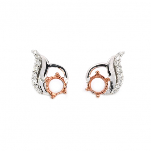 Round 5mm Earring Semi Mount in 14K Dual Tone (White/Rose Gold) With Diamond Accents (UER0181)