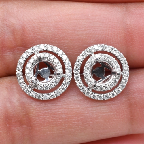 Round 5mm Earring Semi Mount In 14k White Gold With White Diamonds