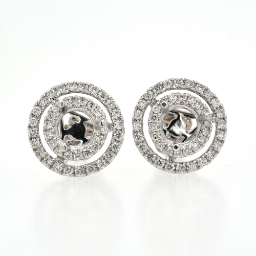 Round 5mm Earring Semi Mount In 14k White Gold With White Diamonds