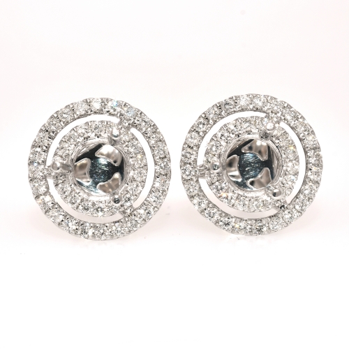 Round 5mm Earring Semi Mount in 14K White Gold With White Diamonds