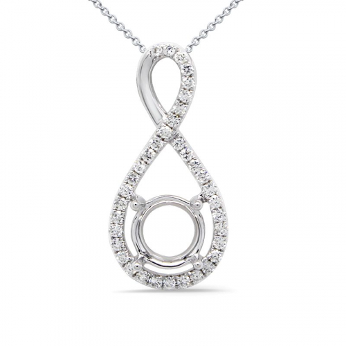 Round 6.5mm Pendant Semi Mount In 14k White Gold With Diamond Accents