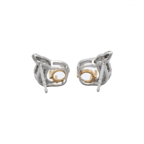 Round 6mm Earring Semi Mount In 14k Dual Tone (white/yellow Gold) With Diamond Accents (uer0180)