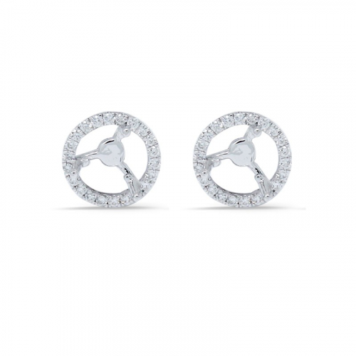 Round 6mm Halo Earring Semi Mount In 14k White Gold With Diamond Accents