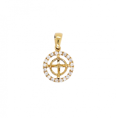 Round 6mm Pendant Semi Mount in 14K Gold With White Diamonds (PD2031)