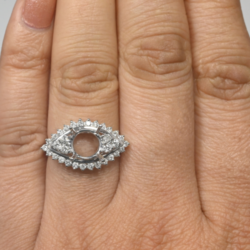 Round 7mm Eye Design Ring Semi Mount In 14k White Gold With Diamond Accents