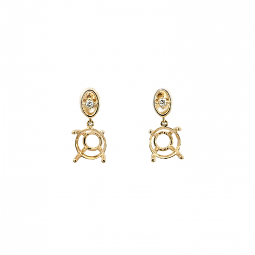 Round 8mm  Earring Semi Mount In 14k Yellow Gold With Diamond Accents