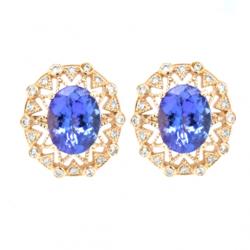 Tanzanite 5.38 Carat With Accented Diamond Stud Earring in 14K Yellow Gold