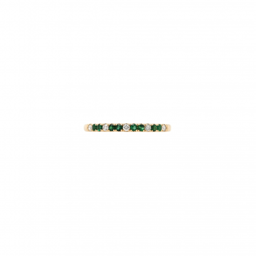 Zambian Emerald 0.08 Carat Ring Band in 14K Yellow Gold with Accent Diamonds (RG0698)