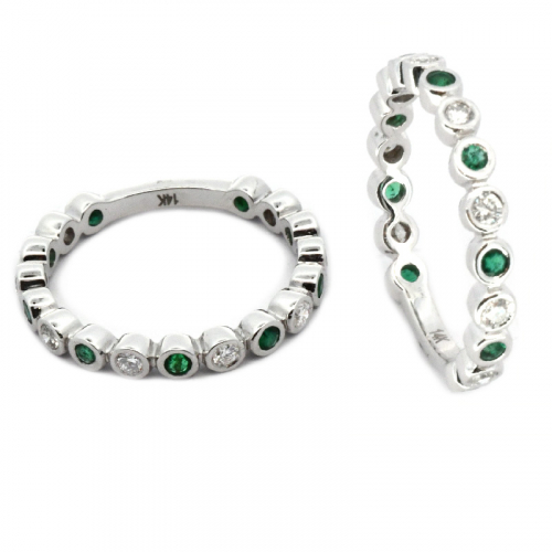 Zambian Emerald 0.2 Carat Stackable Wedding Ring Band In 14k White Gold With Diamonds