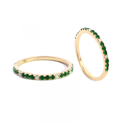 Zambian Emerald 0.23 Carat Stackable Wedding Ring Band In 14k Yellow Gold With Diamonds