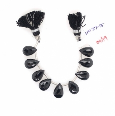 Black Spinel Drop  Almond Shape 12X7mm Drilled Bead 9 Pieces
