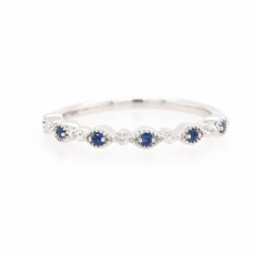Blue Sapphire Round 0.08 Carat Ring Band in 14K White Gold with Accent Diamonds (RG3464)