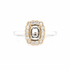 Cushion 7x5mm Ring Semi Mount in 14K Dual Tone (White / Yellow) Gold With Diamond Accents (RG5131)