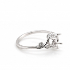 Round 6x6mm Ring Semi Mount In 14K White Gold With Accent Diamond