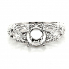 Round 7x7mm Filigree Ring Semi Mount In 14K White Gold With Diamond Accents