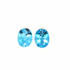 Swiss Blue Topaz Oval 9X7mm Matching Pair Approximately 4.21 Carat.