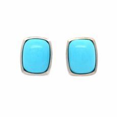 Turquoise Cab Cushion Shape 3.83 Carats Bezel Set Stud Earring In 14k White Gold