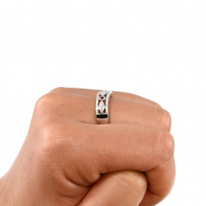 0.08 Carat Burmese Ruby With White Diamond Ring Band In 14K White Gold