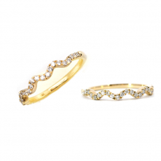 0.26 Carat White Diamond Stackable Wavy Ring Band In 14k Yellow Gold