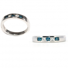 0.35 Carat Blue and White Diamond Ring Band in 14K White Gold