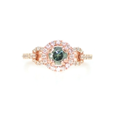 0.57 CARAT GREEN DIAMOND WITH ACCENT WHITE DIAMOND ENGAGEMENT RING IN 14K  ROSE GOLD