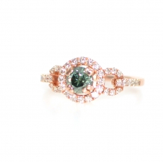 0.57 CARAT GREEN DIAMOND WITH ACCENT WHITE DIAMOND ENGAGEMENT RING IN 14K  ROSE GOLD