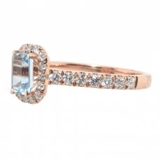 0.59 Carat Aquamarine And Diamond Halo Ring In 14k Rose Gold