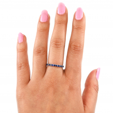 0.59 Carat Blue Sapphire Ring Band in 14K White Gold